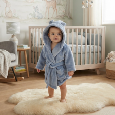 18C853: Baby Dusky Blue Hooded Dressing Gown (6-24 Months)